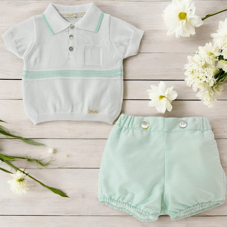Rigola White Knitted Organic Polo & Mint shorts