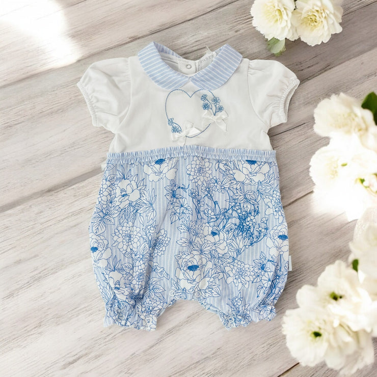 "Lillian" White & Blue Floral Romper