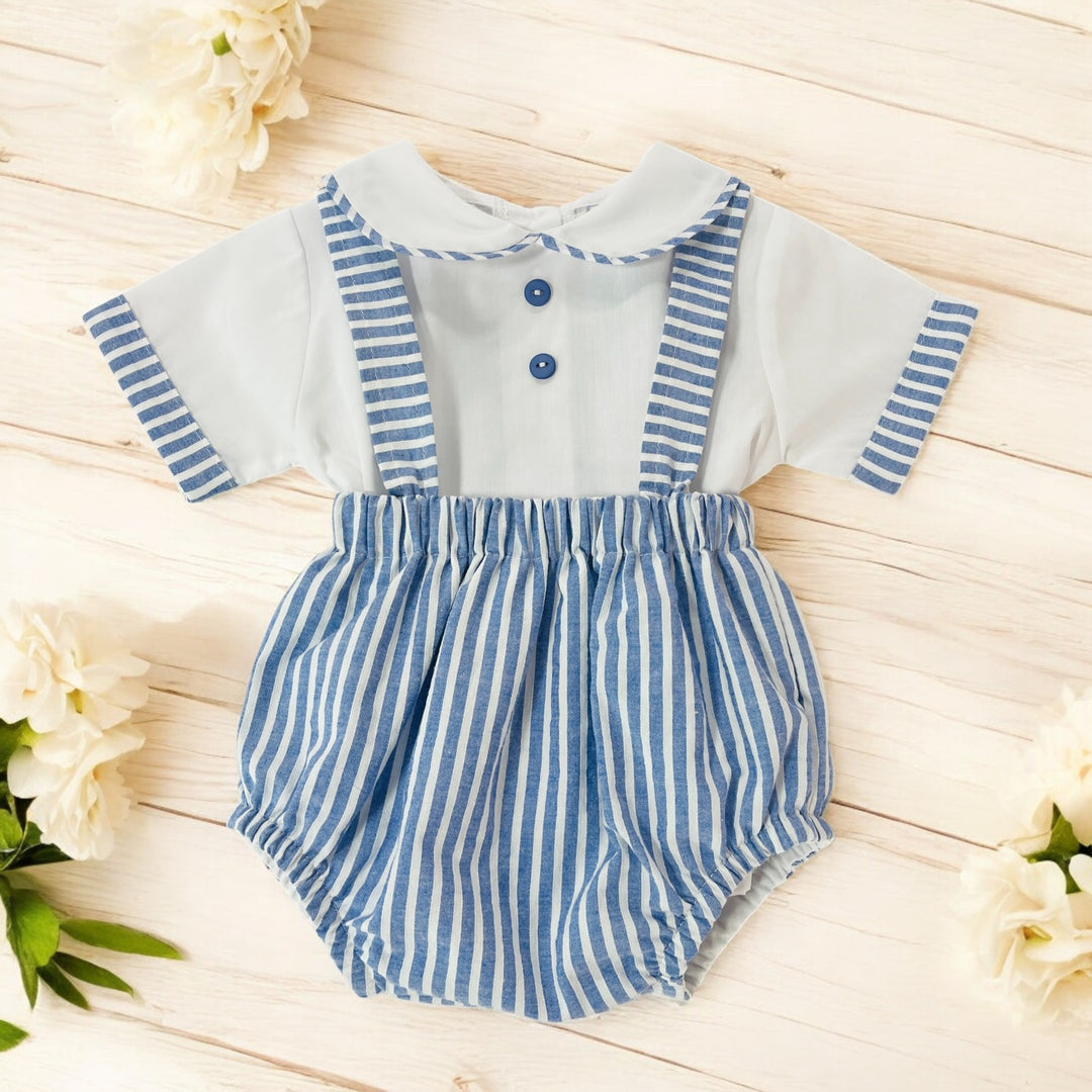 Sardon Blue & White Stripe Romper Set
