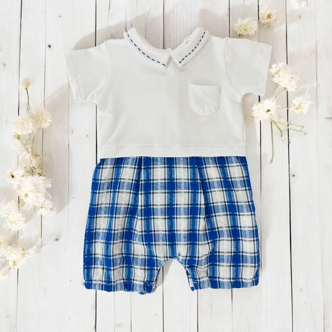 Coccode White & Royal Blue Romper