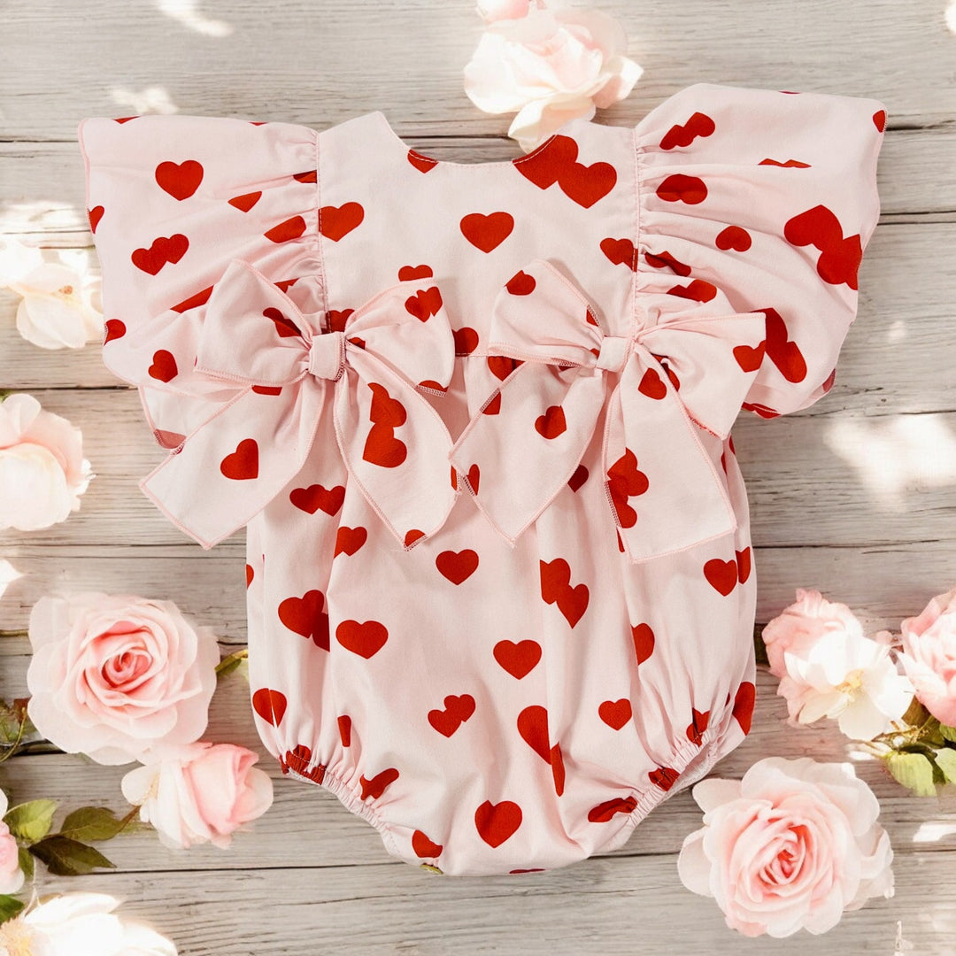 Phi Clothing Pink & Red Heart Romper