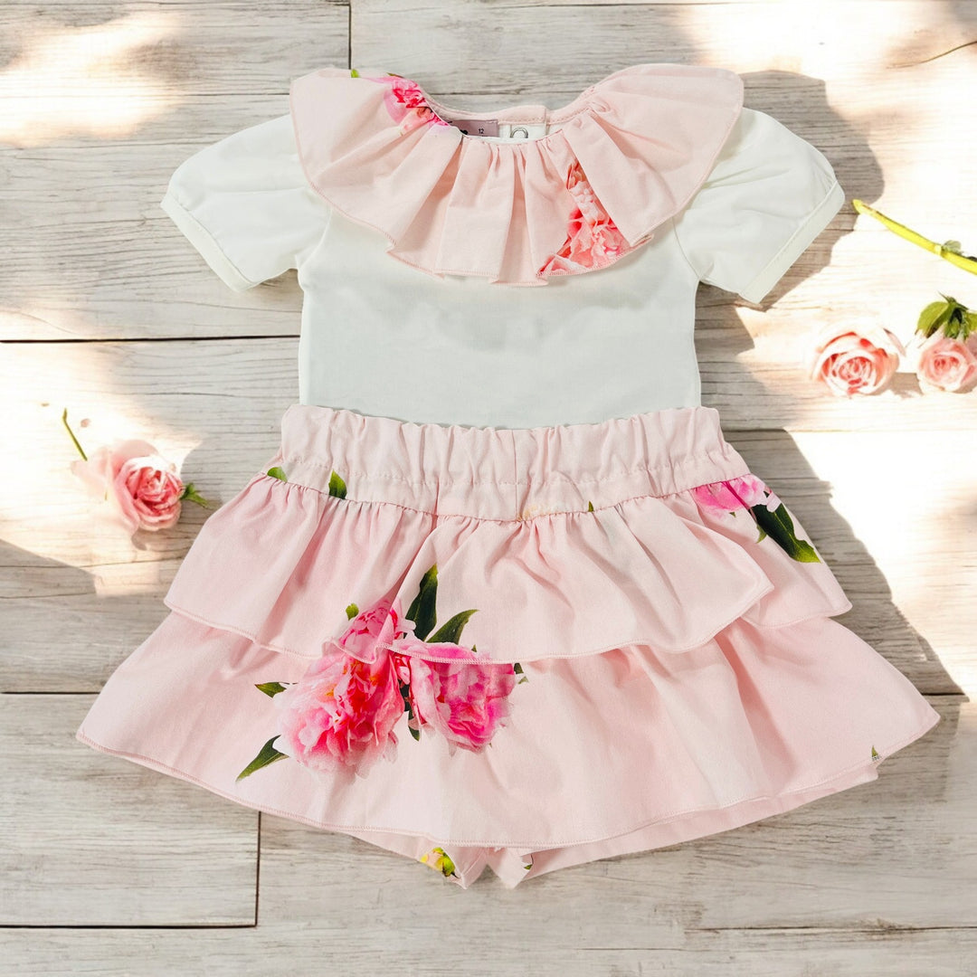 Phi Clothing Cream & Pink Top & Peonies Skort