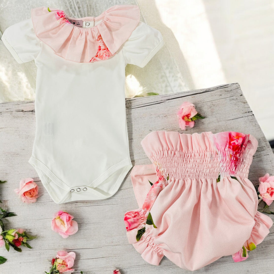 Phi Clothing Cream & Pink Top & Peonies Bloomers