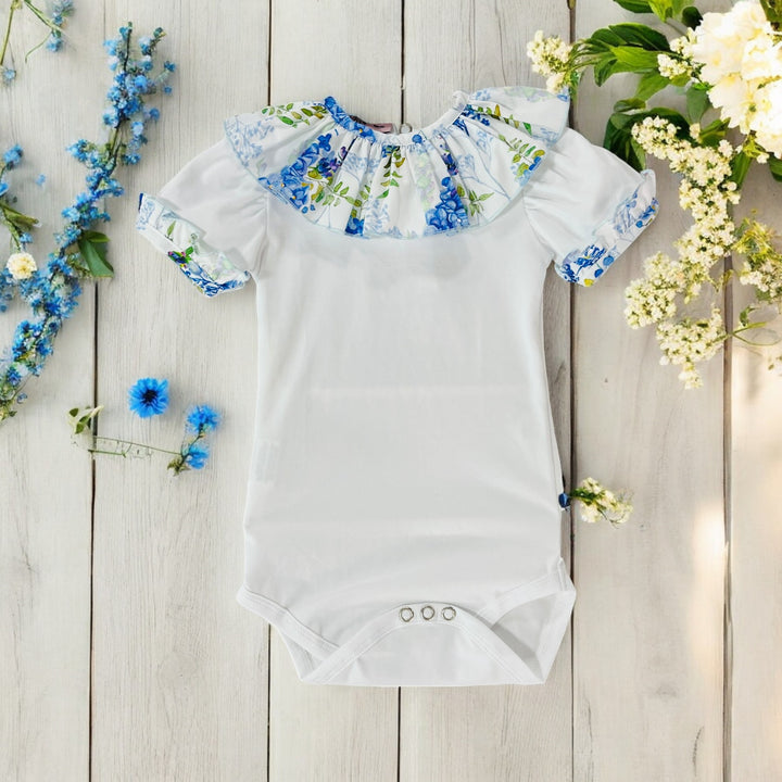 Phi Clothing White & Blue Wisteria Print B9dysuit 
