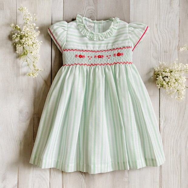 Pretty Original Green & White Stripe Smocked Dress