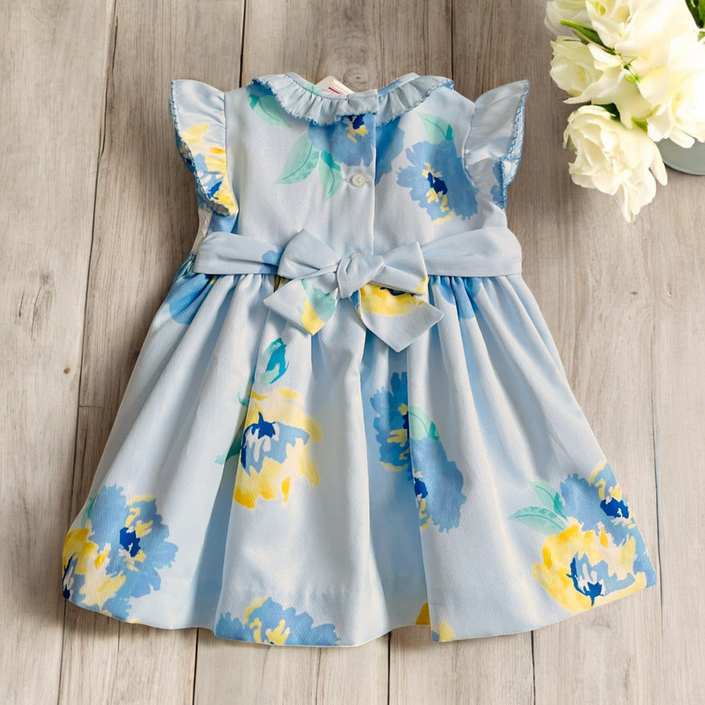 Pretty Original Blue & Yellow Floral Smocked Dress Back