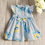 Pretty Original Blue & Yellow Floral Smocked Dress Back