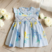 Pretty Originals Blue & Yellow Floral Smocked Dress