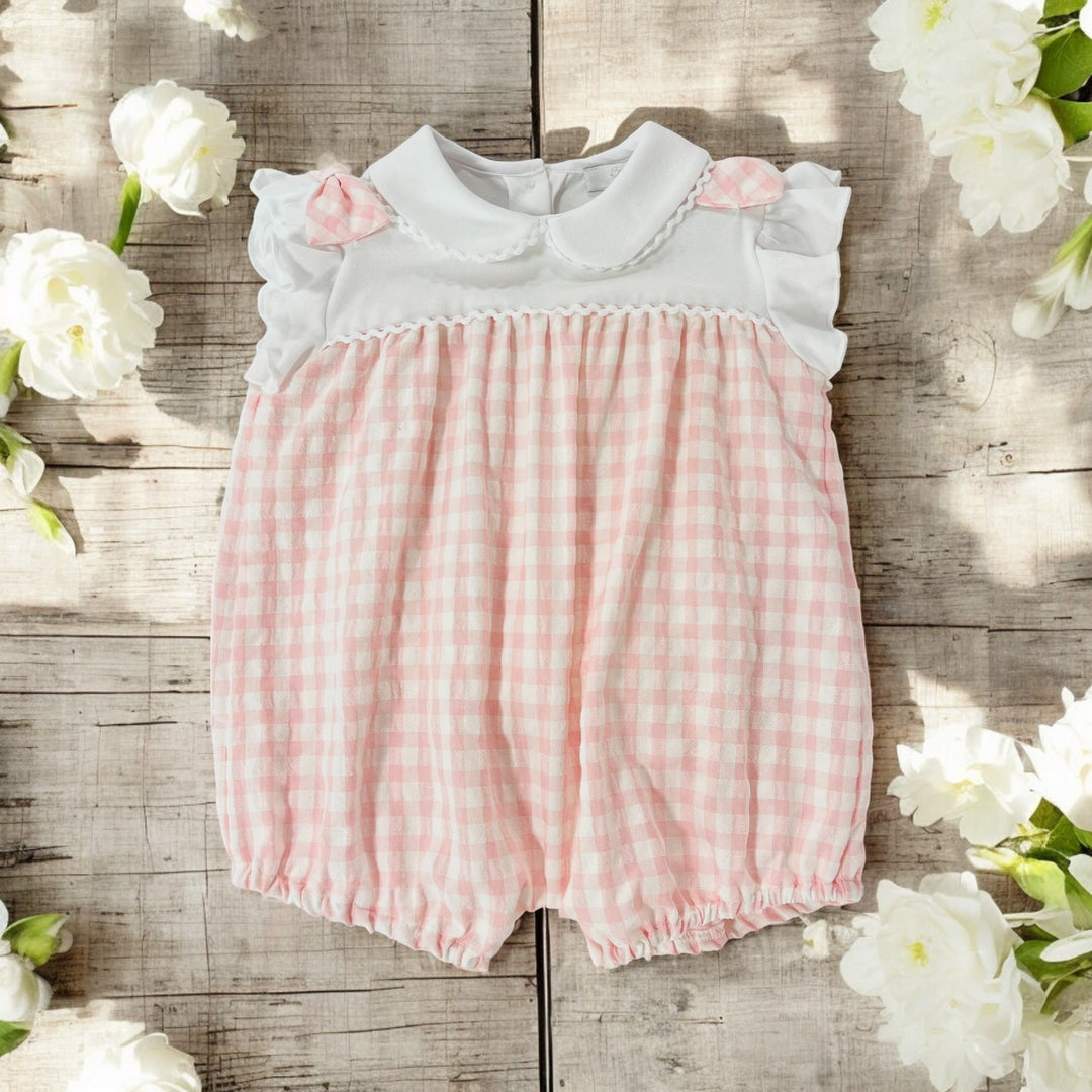 Coccode Pink & White Gingham Seersucker Romper