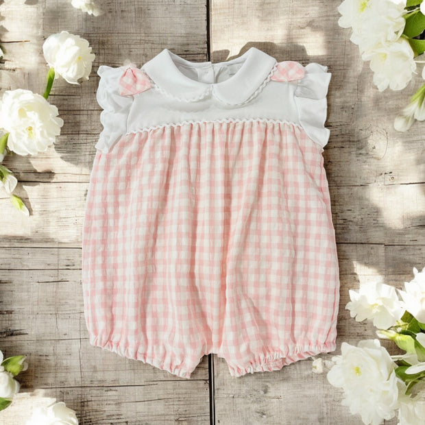 Coccode Pink & White Gingham Seersucker Romper