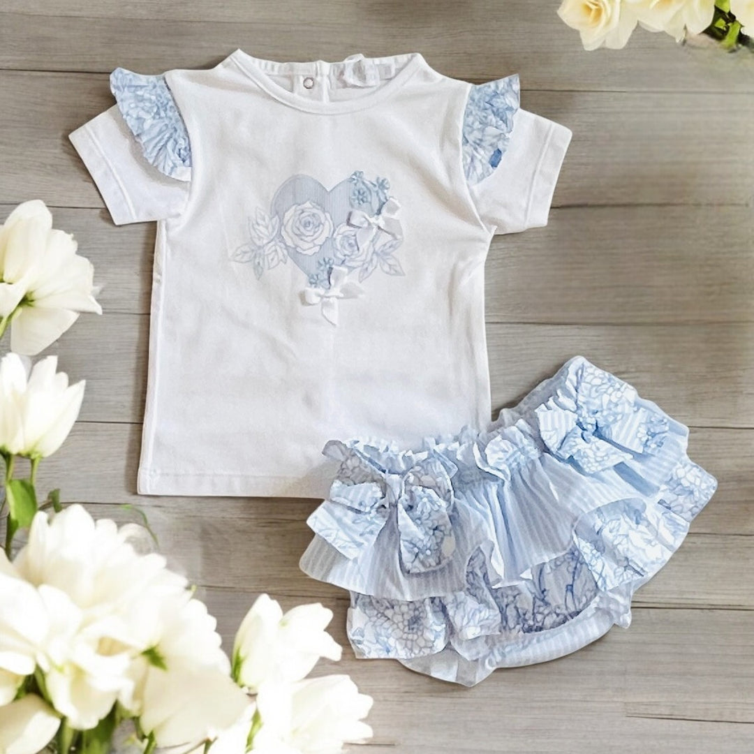 Pastels & Co "Leah" White & Blue Floral Bloomer Set