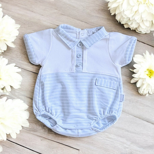 Pastel & Co "Lyle" White & Blue Stripe Romper