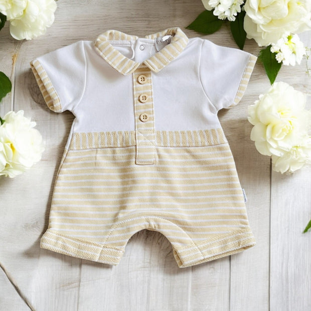 Pastels & Co "Leo" White & Beige Stripe Romper