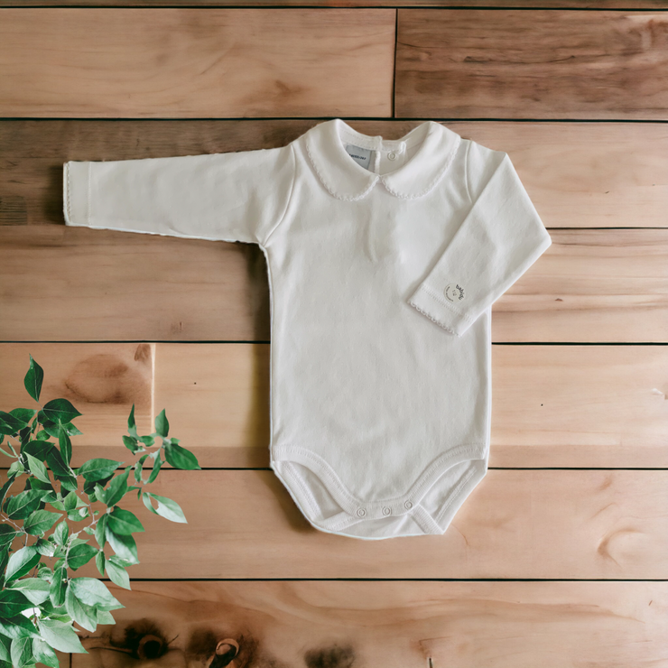 White Long Sleeve Peter Pan Collar Bodysuit