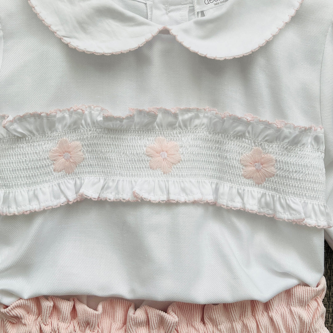 White Blouse & Pink Shorts