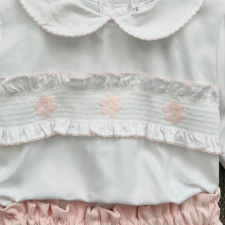 White Blouse & Pink Shorts
