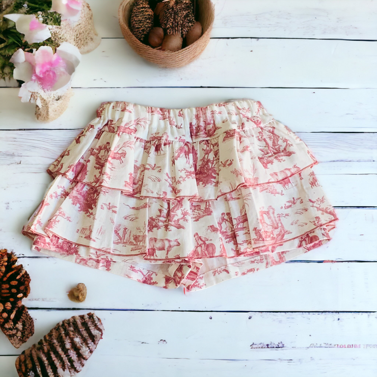 Bordeaux Toile De Jouy Pattern Skort