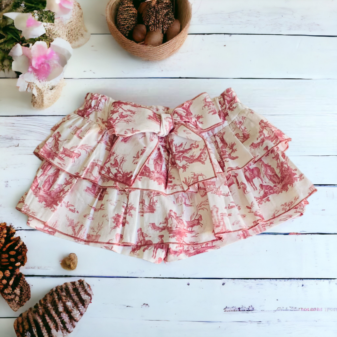 Bordeaux Toile De Jouy Pattern Skort Back