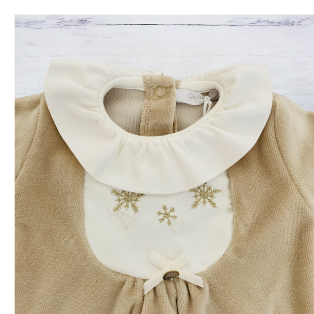 Cappuccino Ruffle Velour Sleepsuit