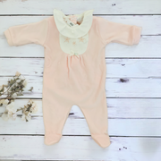 Baby Pink Ruffle Velour Sleepsuit