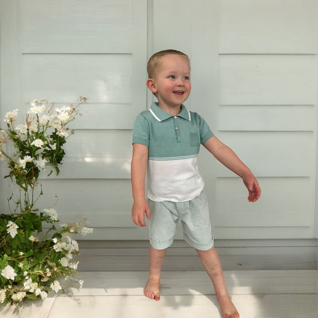Sage Green & White Knitted Top & Shorts