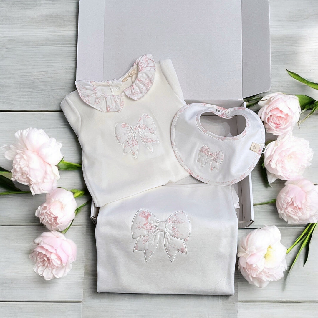 Baby Gi Ivory & Pink Toile De Jouy Sleepsuit Gift Set