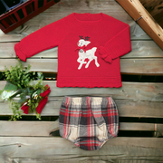 Red Reindeer Top & Tartan Bloomers