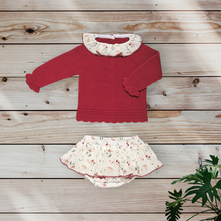 Burgundy Top & Mushroom Print Bloomers