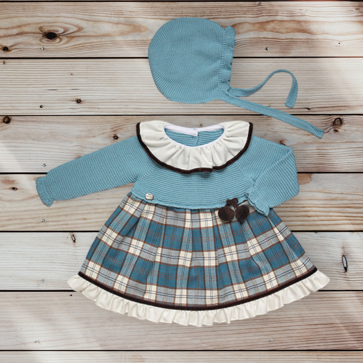 Duck Egg Blue Half Knit Ruffle Dress