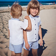 Blue & White Stripe Short & Shirt Set