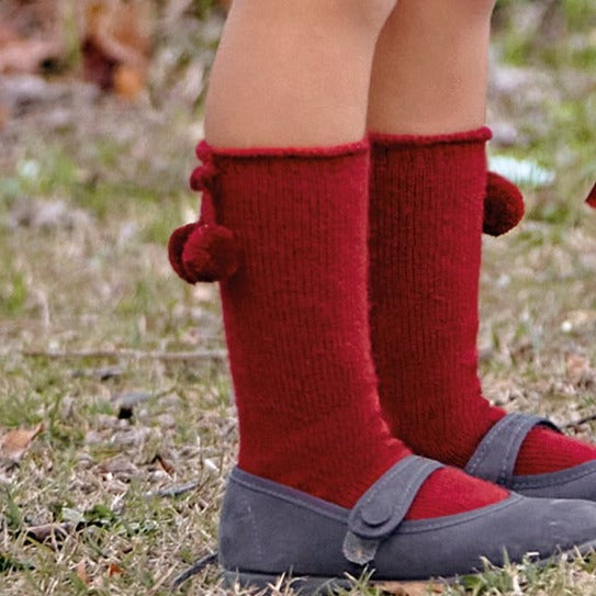 Burgundy Pom Pom Socks