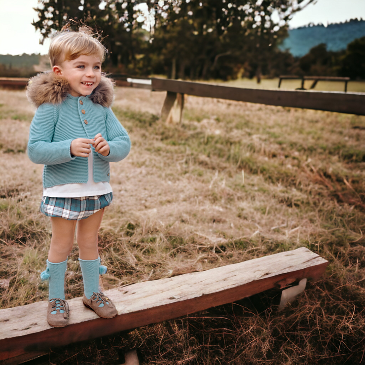 Juliana Duck Egg Blue Tartan Jam Pant Set Bows Baby Boutique