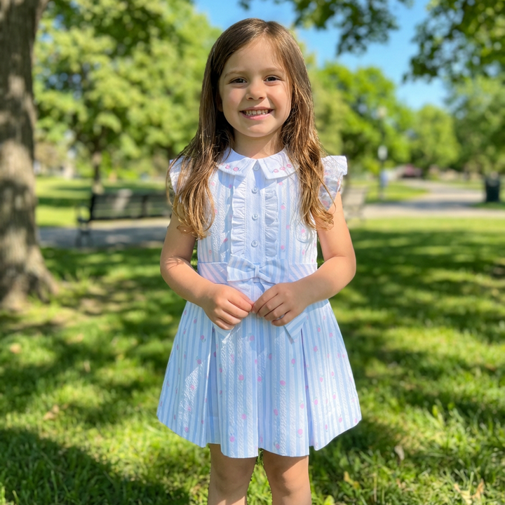 Blue & White Stripe Smocked Dress