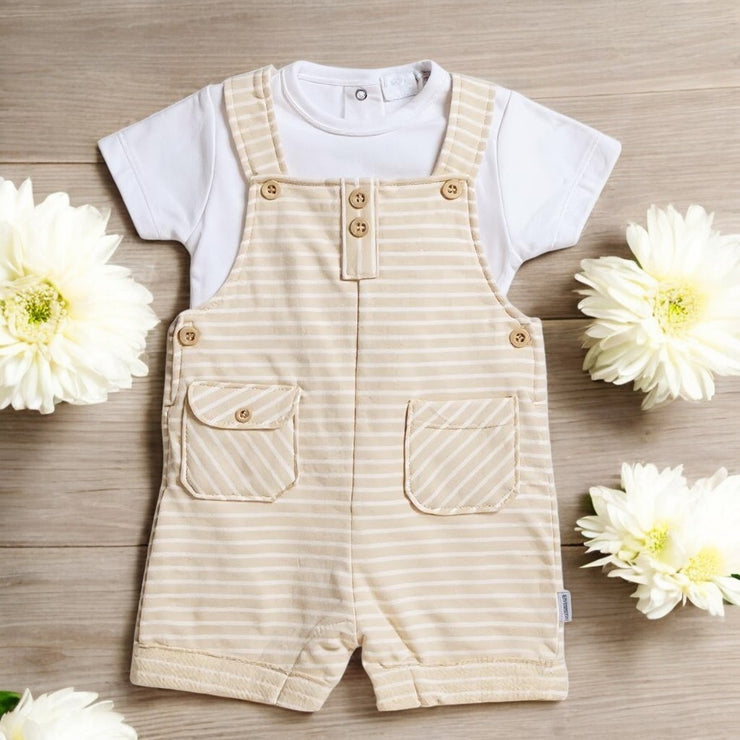 Pastels & Co "Lawrence" White & Beige Dungaree Romper 