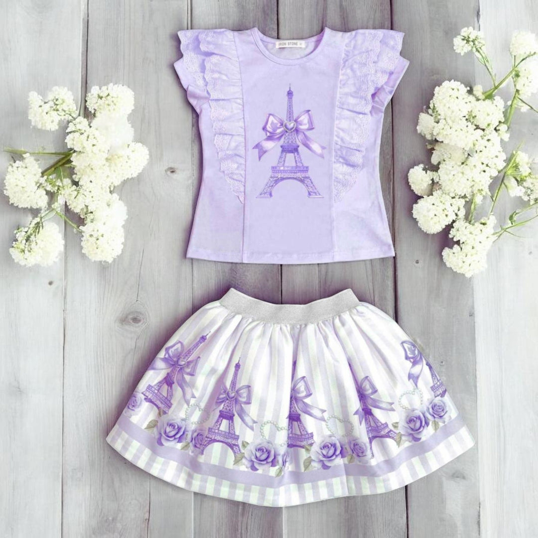Giorgio Bambini Lilac Eiffel Tower Top & Skirt Set