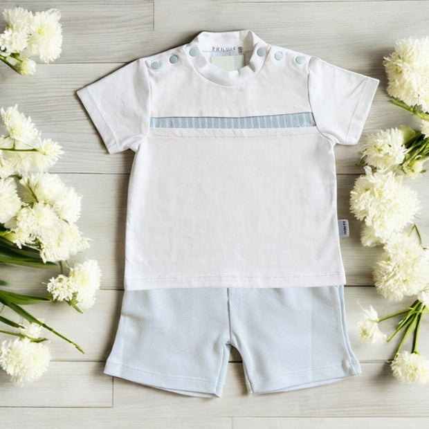 Pastels & Co "Luke" White & Blue Tee & Short Set