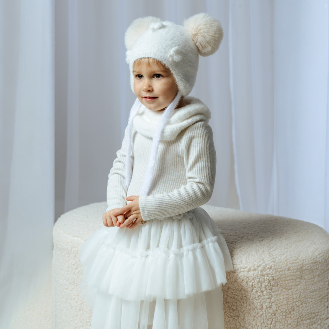 Jamiks Ivory Wool knitted Double Pom Pom Hat