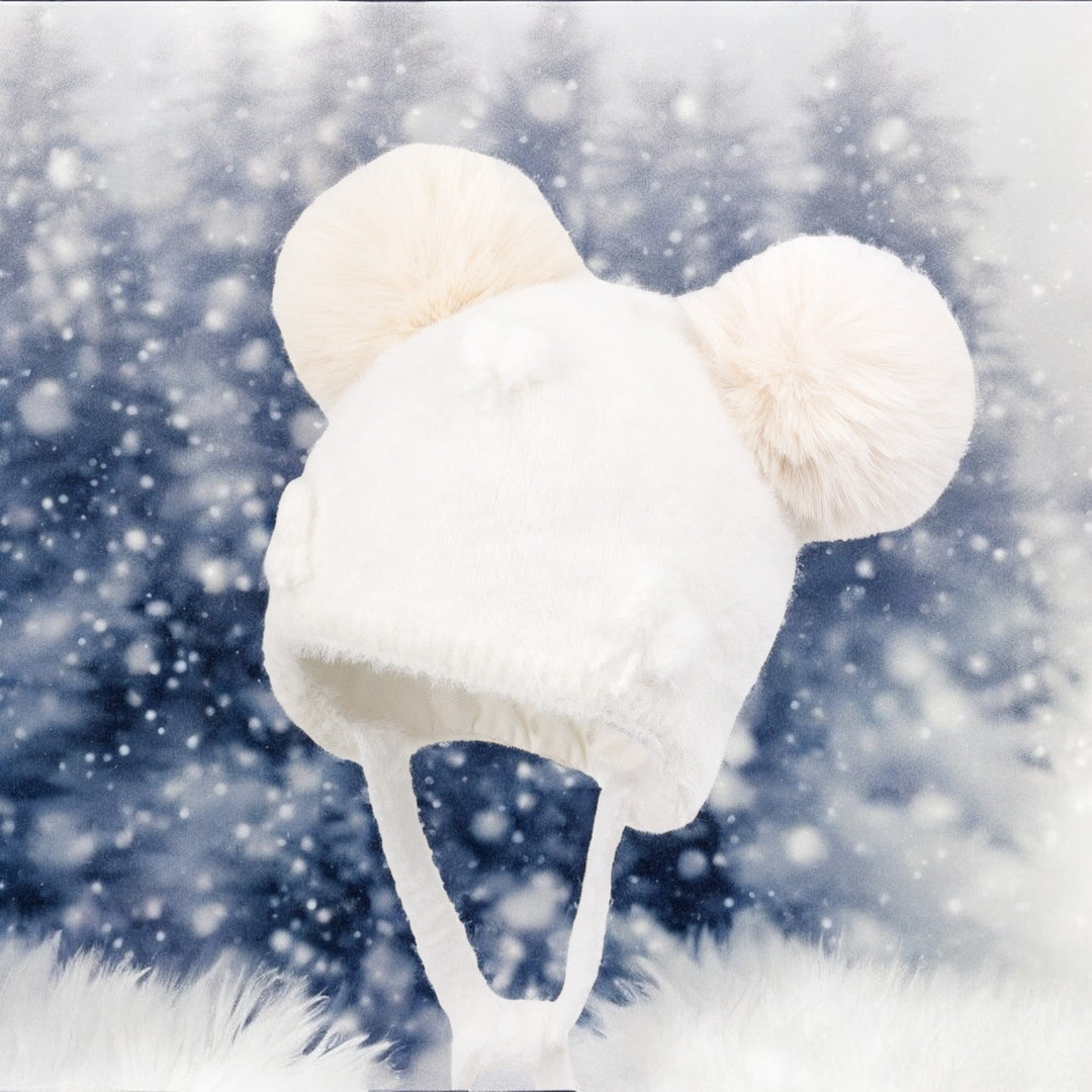 Jamiks Ivory Wool knitted Double Pom Pom Hat