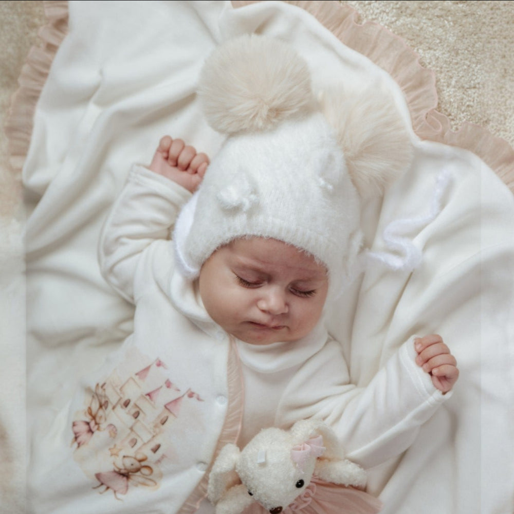 Jamiks Ivory Wool knitted Double Pom Pom Hat