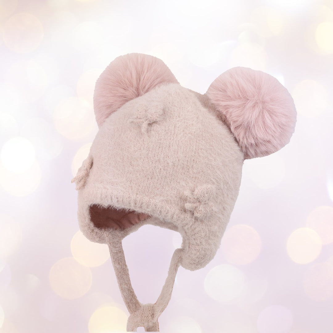 Jamiks Dusky Pink Wool knitted Double Pom Pom Hat