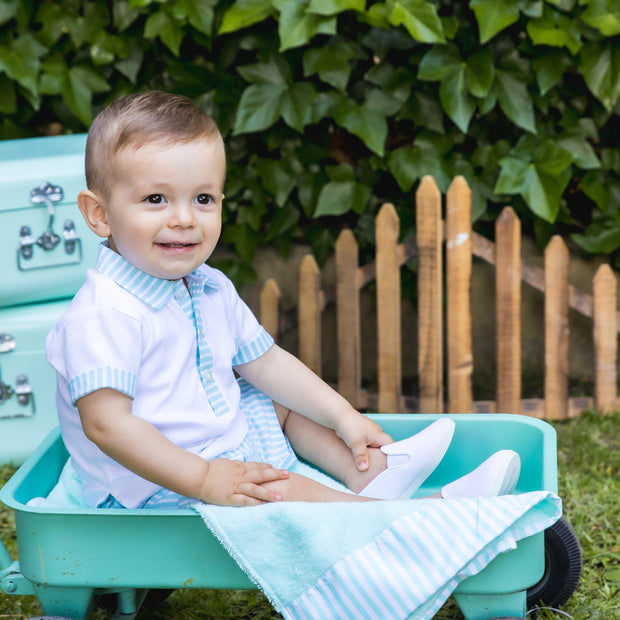 Sardon Green & White Stripe Polo & Shorts
