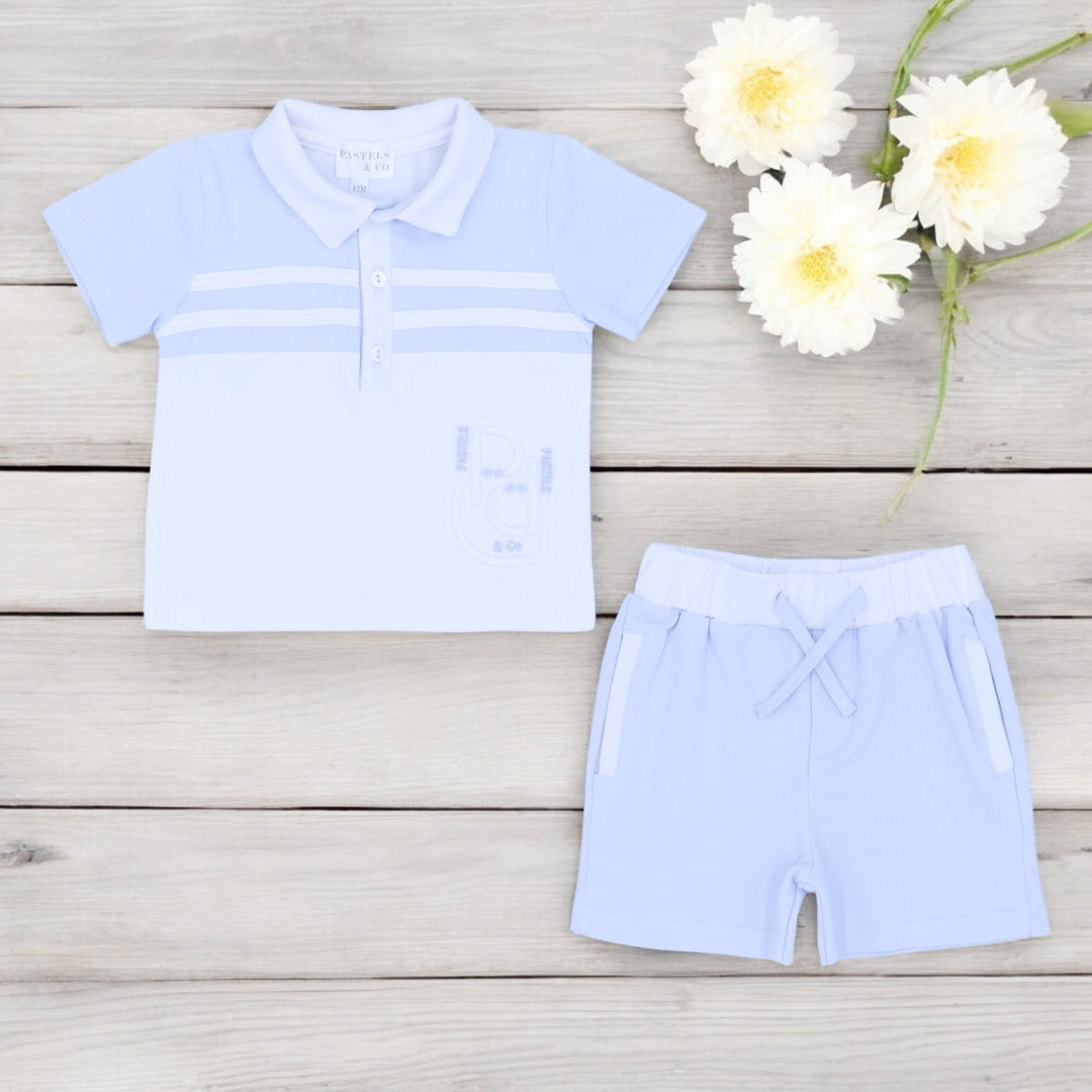 "Hal" White & Blue Polo & Short Set