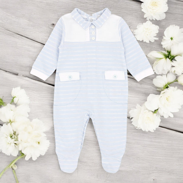 Pastels & Co Blue & White Stripe Sleepsuit