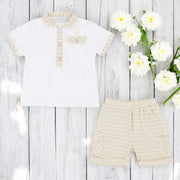 Pastels & Co "Luca" White & Beige Stripe Top & Short Set