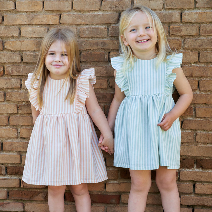 Sage Green & White Candy Stripe Ruffle Dress