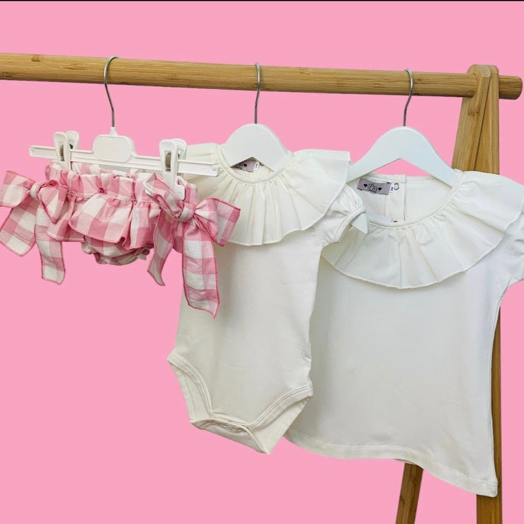 Ivory Bodysuit & Pink Gingham Bloomers