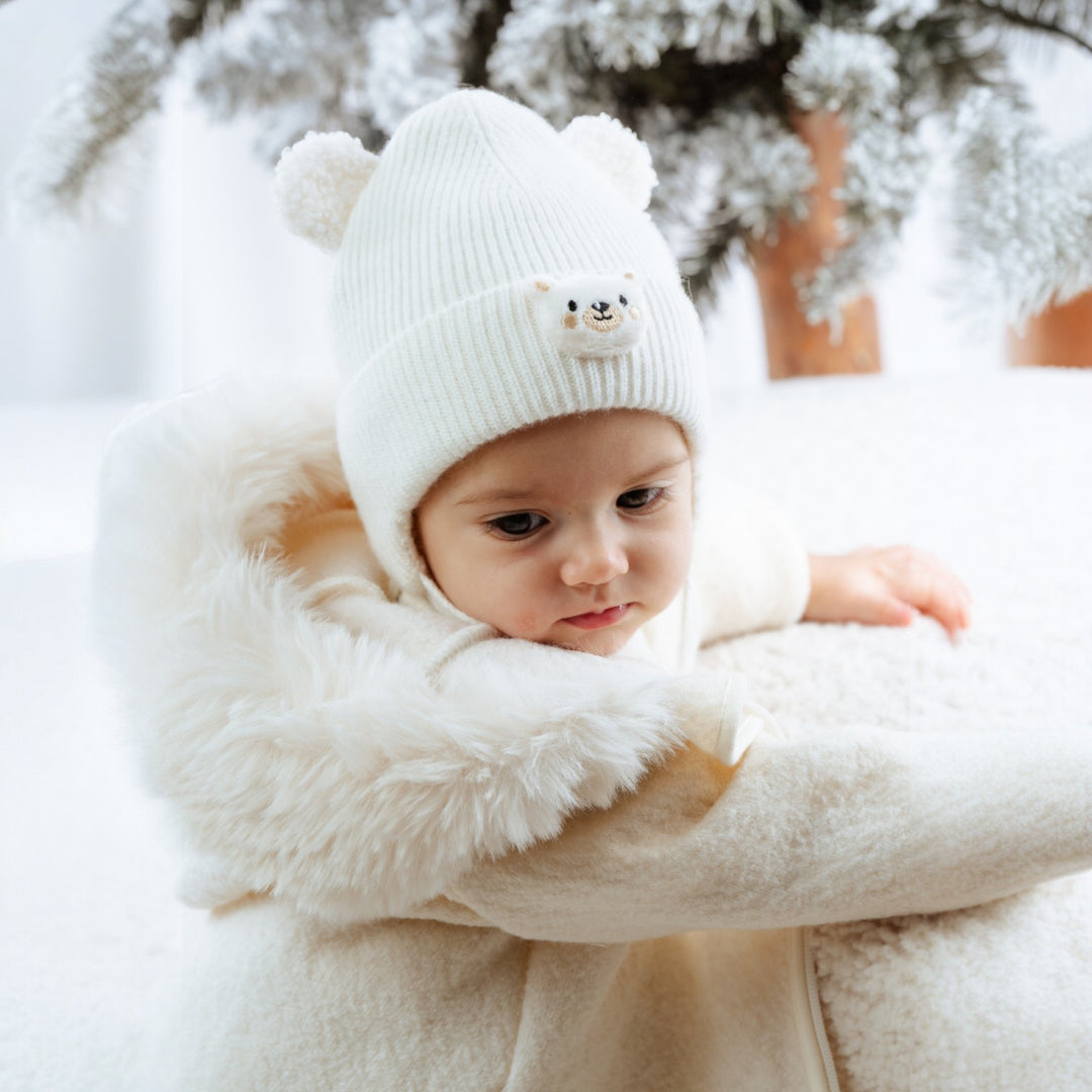 Cream Knitted Teddy Hat