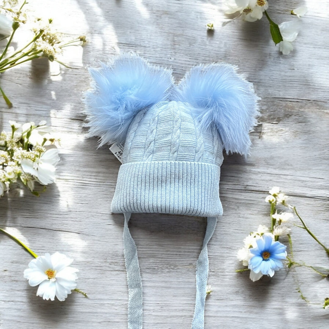 Jamiks Pale Blue Knitted Double Pom-Pom Hat