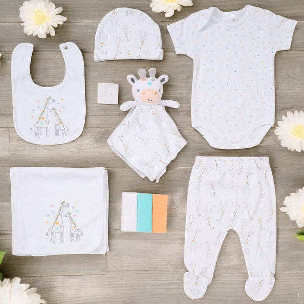 White 10 Piece 'Giraffe' Unisex Layette Gift Set