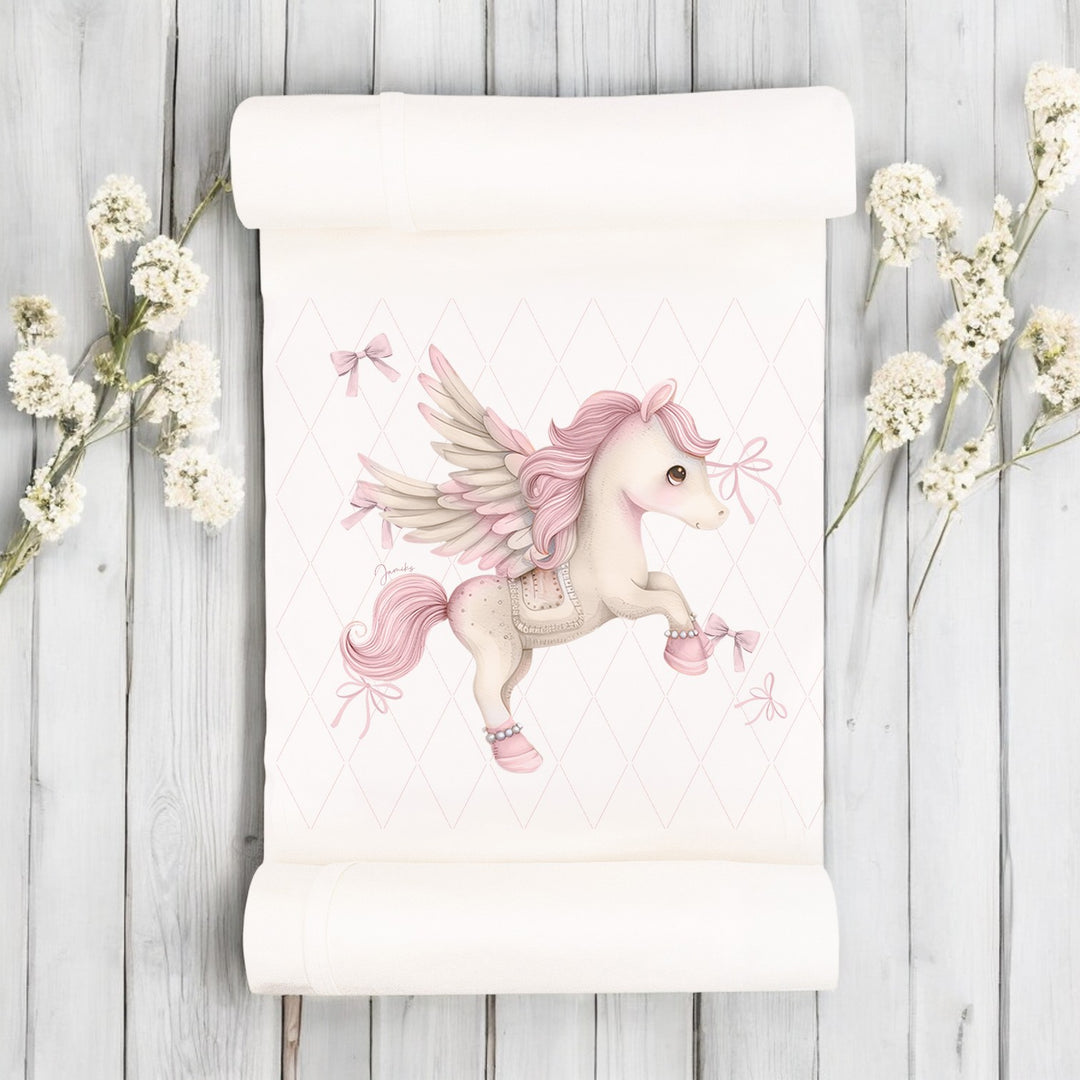 Jamiks Ecru Velour & Pink Fairytale Pegasus Swaddle